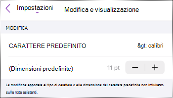 Menu Modifica e visualizza nelle impostazioni di OneNote per iOS.