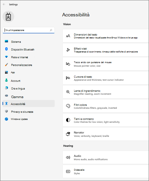 Windows 11 le impostazioni di accessibilità