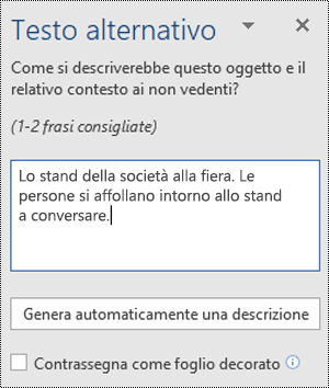 Finestra di dialogo Testo alternativo in Word per Windows