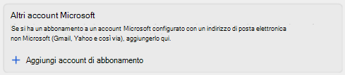 Selezionare l'opzione Aggiungi account di sottoscrizione in Account Microsoft aggiuntivi