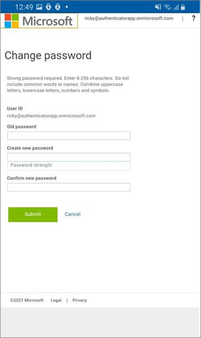 Pagina attività recenti con immissione di una password precedente e nuova