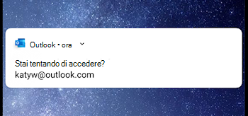 Screenshot che mostra Outlook Mobile che chiede di accedere