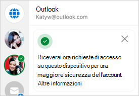 Screenshot che mostra la conferma di accesso