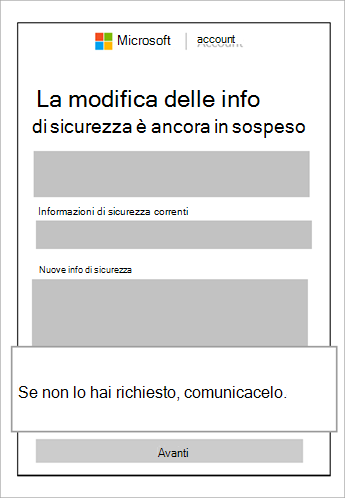 Screenshot delle informazioni di sicurezza in sospeso e un callout che mostra annulla la richiesta