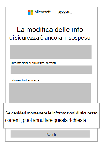 Screenshot della modifica delle informazioni di sicurezza ancora in sospeso