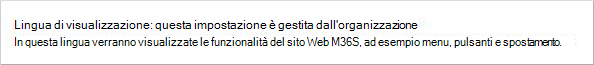 Pagina Account personale che mostra che le impostazioni della lingua di visualizzazione sono disabilitate per l'organizzazione