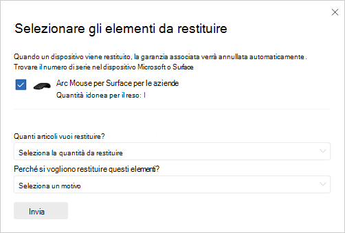 Snapshot per selezionare reso.