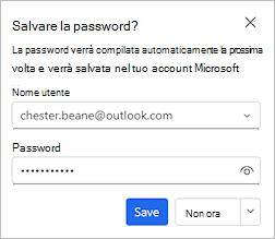 Screenshot che mostra la finestra di dialogo che offre la possibilità di salvare la password