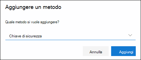 Add method box, with Security key selected