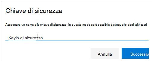 Pagina informazioni di sicurezza, denominazione della chiave di sicurezza