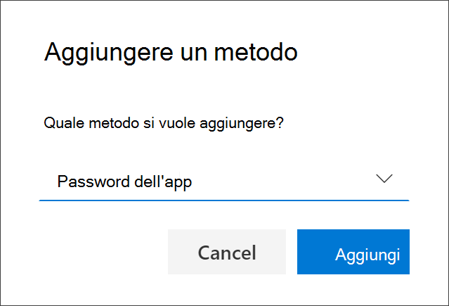 Add method box, with App password selected