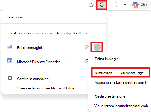 Screenshot di Rimuovi da Microsoft Edge.