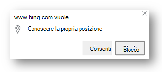 Screenshot del prompt delle autorizzazioni per la posizione in Edge.