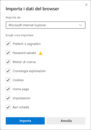 Importa dati del browser