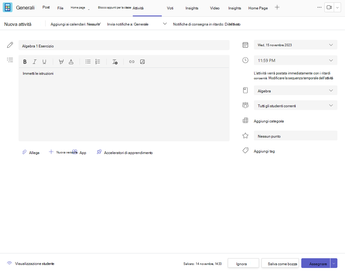 pagina delle assegnazioni