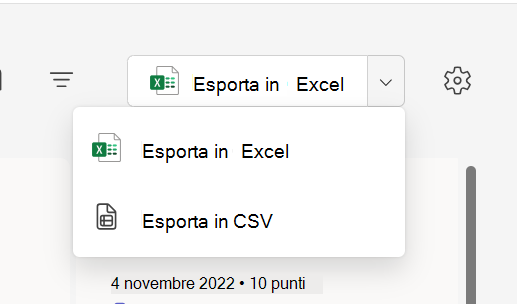 Screenshot dell'esportazione.