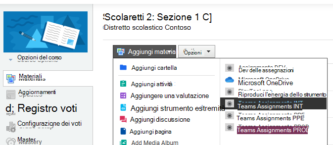 Screenshot dei materiali.