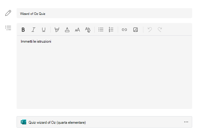 Screenshot della creazione di un nuovo test.