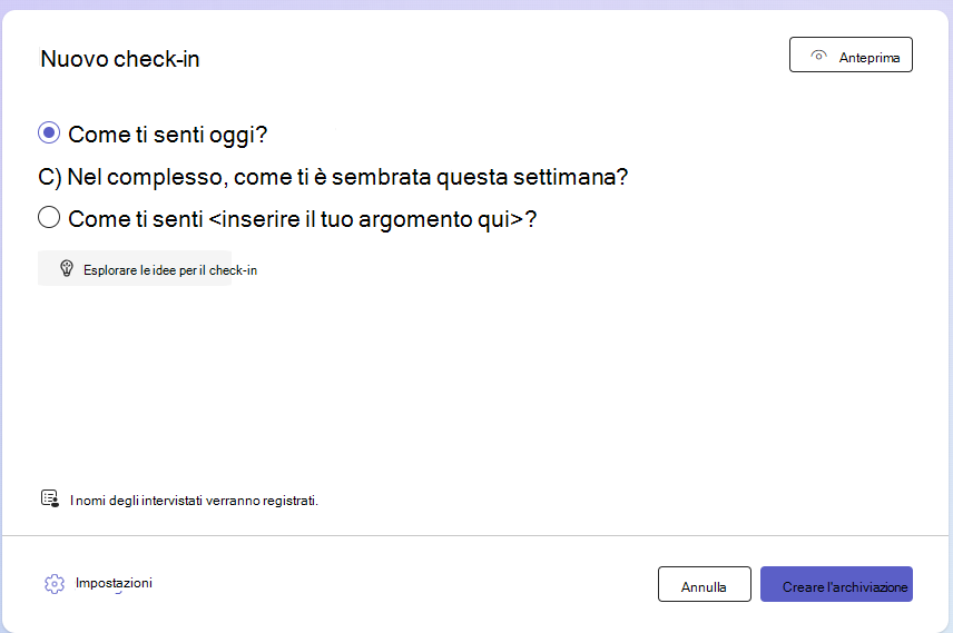 Screenshot del nuovo check-in.
