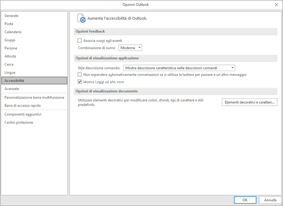 Screenshot dell'opzione leggi ad alta voce.