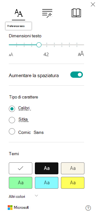 Screenshot delle impostazioni del tipo di carattere.