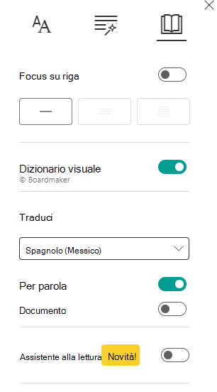 Screenshot delle preferenze di lettura.