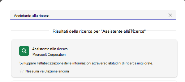 Screenshot che mostra l'assistente per la ricerca.