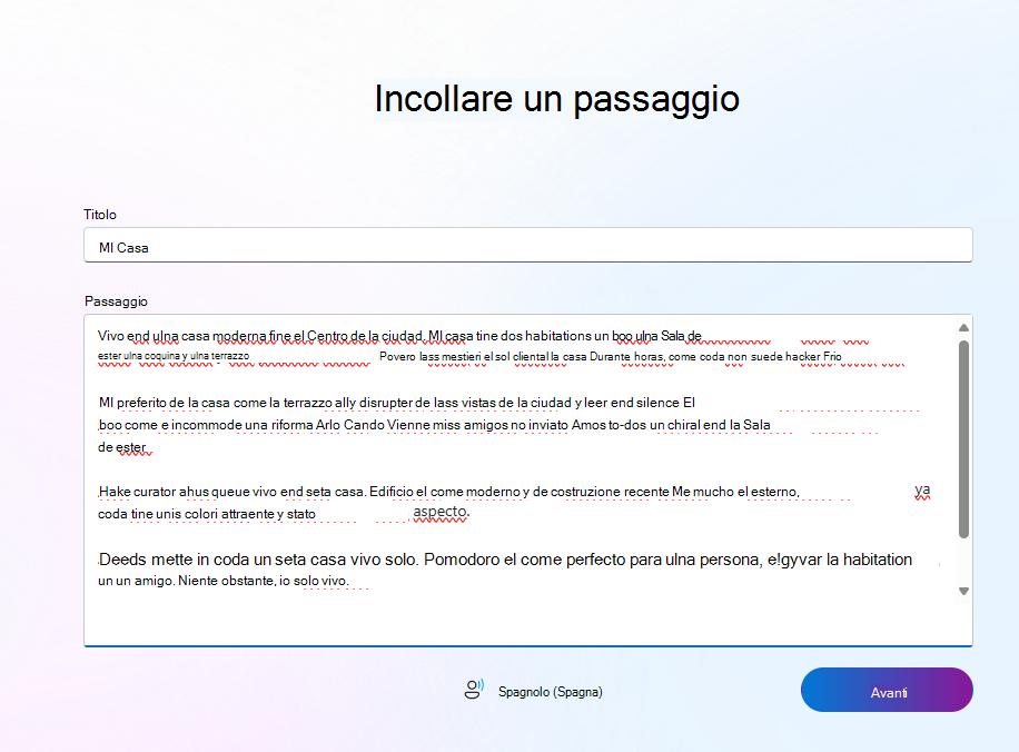 Screenshot dell'esempio spagnolo.