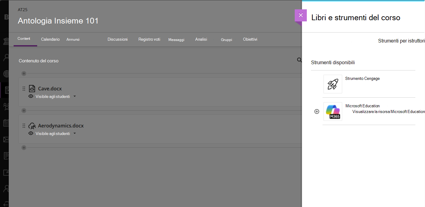 Selezione di Blackboard Books and Tools in Microsoft Education
