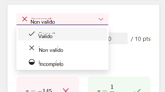Screenshot delle opzioni di risposta.