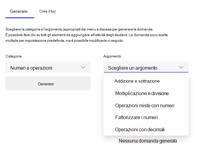 Screenshot della scheda genera.