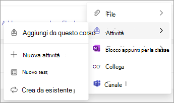 Due screenshot della gestione delle risorse di lavoro in classe in Microsoft Teams
