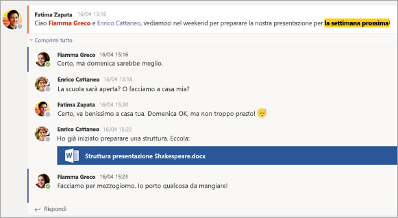 Conversazioni tra gli studenti nella scheda Conversazione.