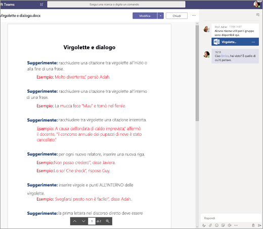 Studenti collaborano su un documento in Teams.
