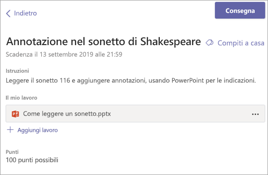 Visualizzare le proprie attività e selezionare Consegna.