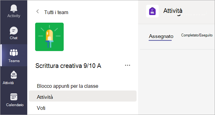 Selezionare la scheda Attività per visualizzare le attività in una classe.