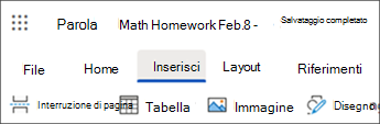 Screenshot della scheda Inserisci