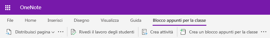 Screenshot della scheda Blocco appunti della classe in OneNote per il web