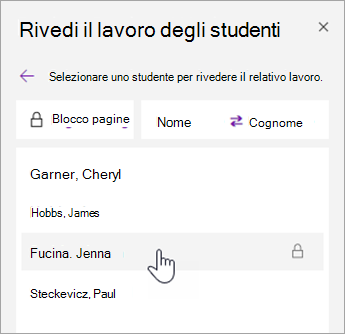 Screenshot dell'ordinamento dei nomi.