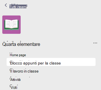 Screenshot della scheda del blocco appunti della classe.