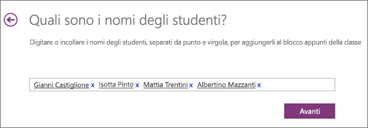 Digitare i nomi degli studenti e selezionare Avanti.