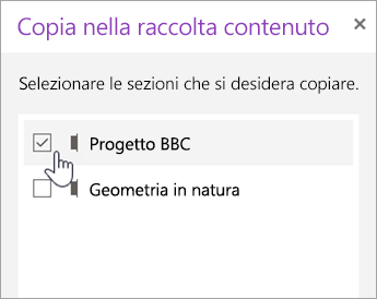Scegliere le sezioni da copiare.