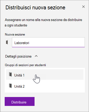 Scegliere una posizione per il gruppo di sezioni.