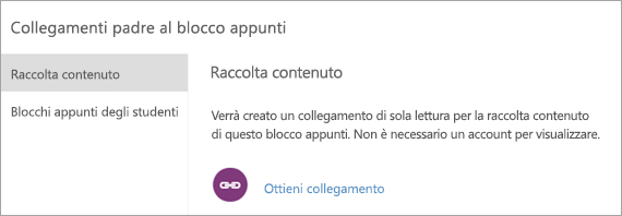 Creare collegamenti per genitori e tutori alla Raccolta contenuto selezionando