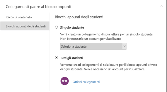 Creare collegamenti di sola lettura per i blocchi appunti dei singoli studenti.