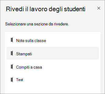 Selezionare una sezione da rivedere.