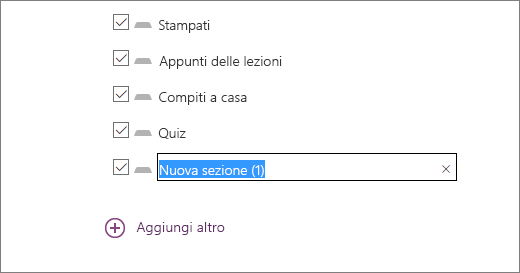 Esaminare le sezioni del blocco appunti nella Procedura guidata per i blocchi appunti della classe, inclusi gli stampati,