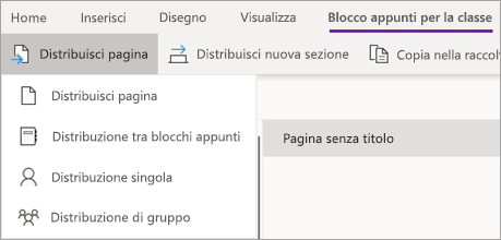 Pulsante Distribuisci pagina con l'elenco a discesa delle azioni.