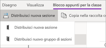 Pulsante Distribuisci nuova sezione con l'elenco a discesa delle opzioni.