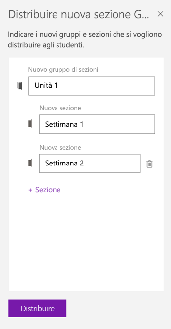 Digitare i nomi per il gruppo di sezioni e le sezioni.]